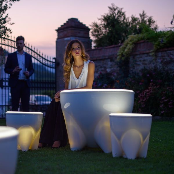 KROCUS Tavolino Bianco Luminoso luce LED RGB Batteria Ricaricabile