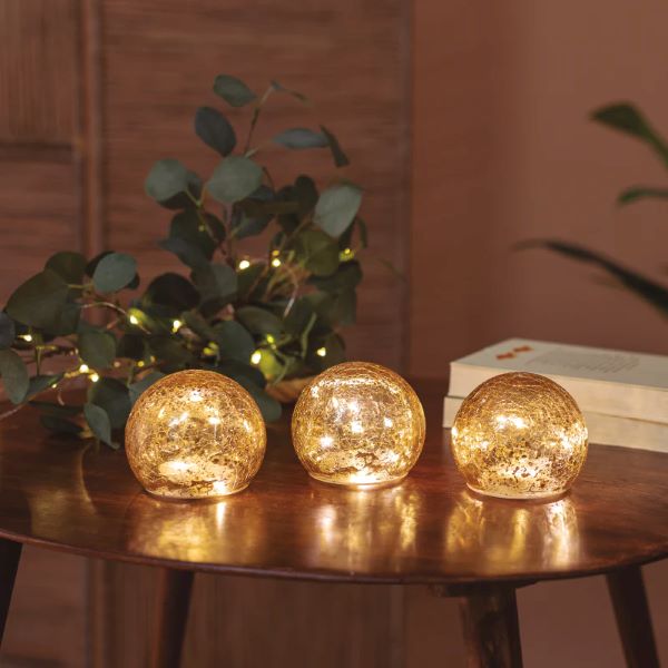 LUA10 Set Sfere Luminose in Cristallo dorato a Luci LED